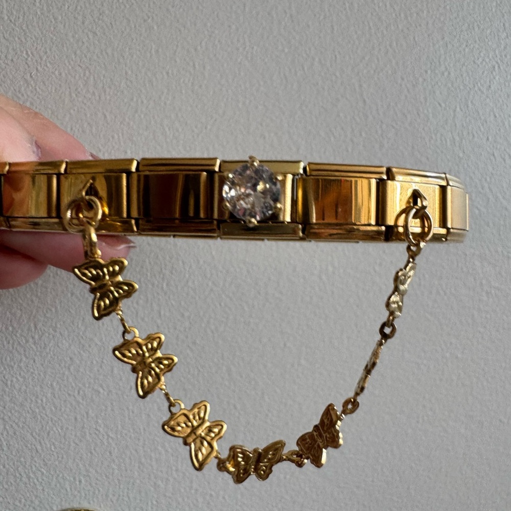 Butterfly gold tone Italian charm bracelet